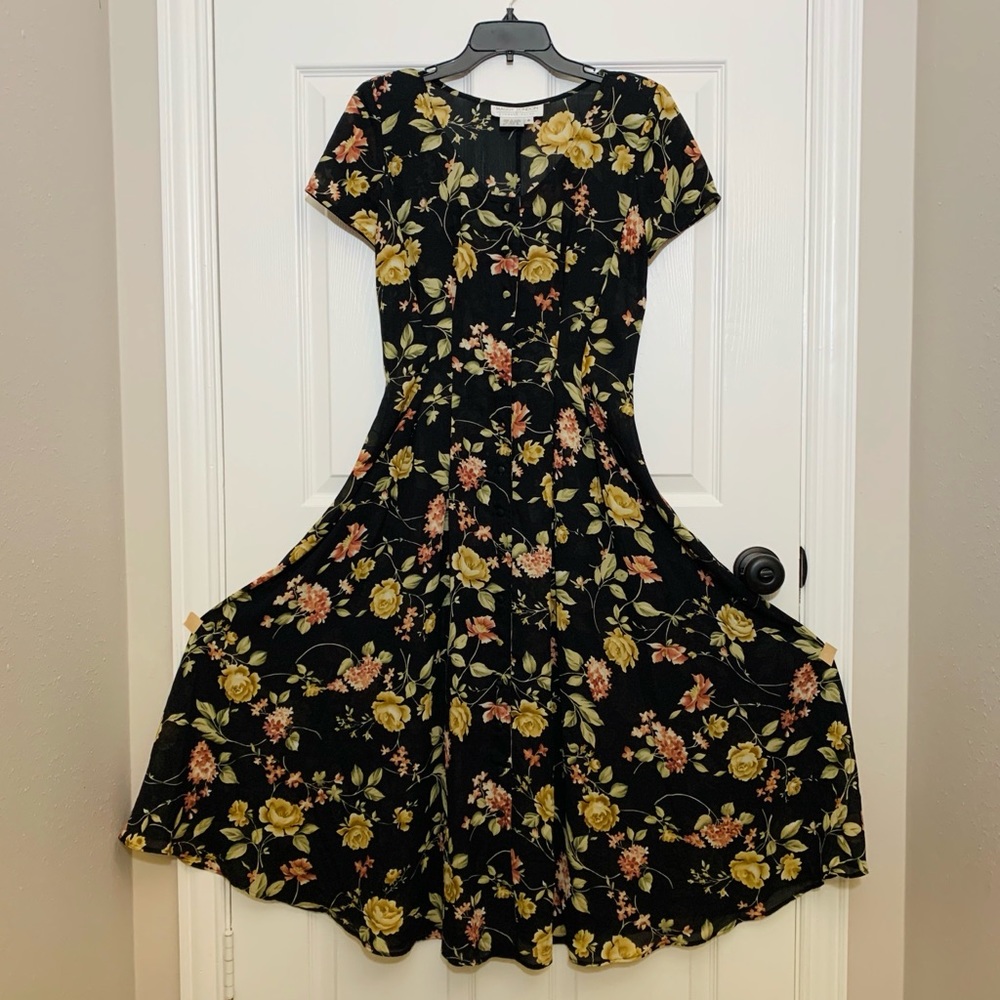 Black dress with flowers scoop neck